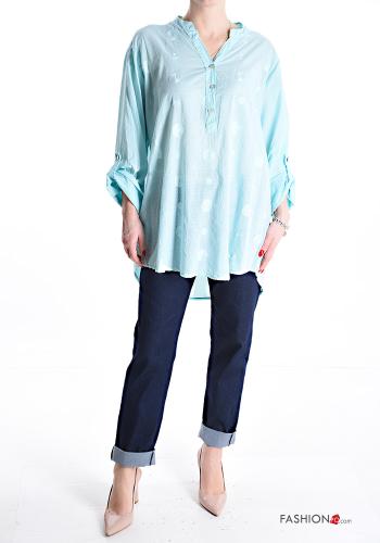 Blusa in Cotone Fantasia ricamata con bottoni maniche a tre quarti - ph 5