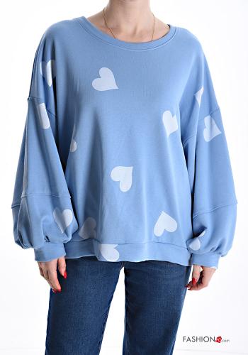 heart motif puff sleeve Cotton Sweatshirt