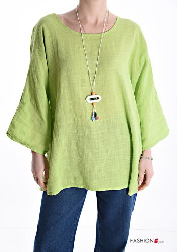 Cotton Blouse with necklace 3/4 sleeve