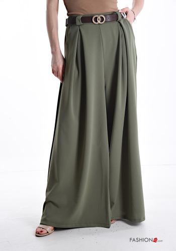 wide leg long oversized Trousers with belt with pockets