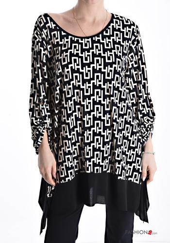 Abstract print Tunic with buttons 3/4 sleeve