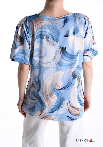 Blouse manches courtes Imprimé abstrait à col en V à noeud - ph 2