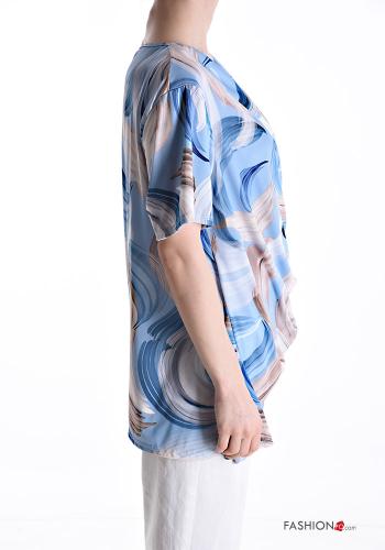 Blouse manches courtes Imprimé abstrait à col en V à noeud - ph 3
