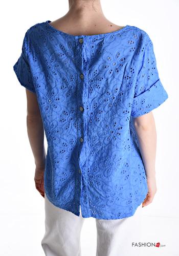 T-shirt in Cotone girocollo Fantasia ricamata con bottoni in pizzo sangallo - ph 2