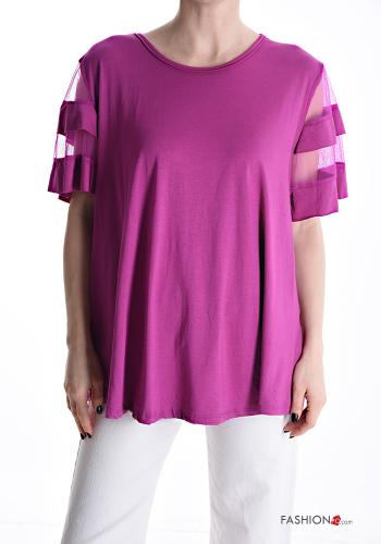 T-shirt manga em tule manga curta gola redonda - ph 1
