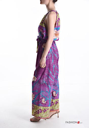 Jumpsuit senza maniche girocollo Fantasia floreale con cintura in stoffa - ph 3