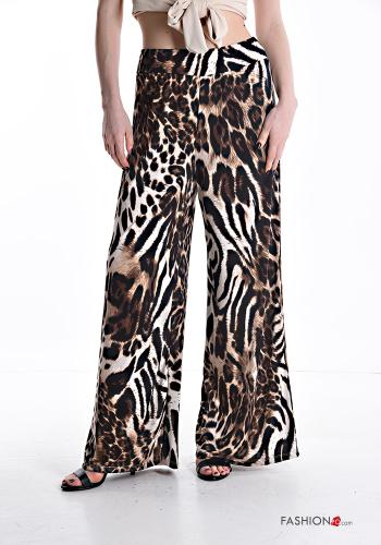 Animal print wide leg long Trousers with elastic