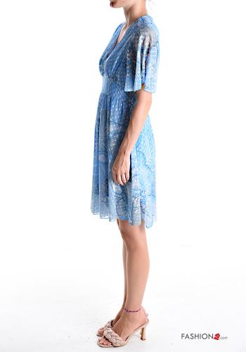 Floral short sleeve knee-length ruffle sleeve Dress with v-neck with lining - ph 3