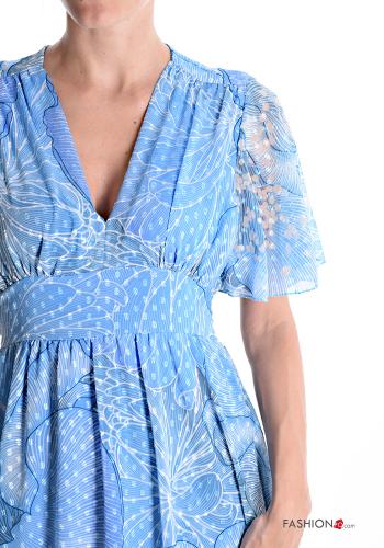 Floral short sleeve knee-length ruffle sleeve Dress with v-neck with lining - ph 4