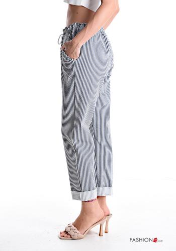 Streifenmuster Hose mit Taschen mit kordelzug - ph 3