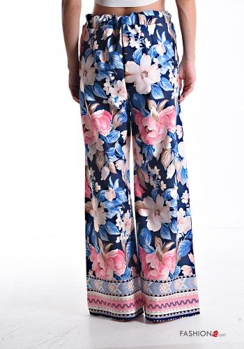 Pantalone wide leg Fantasia floreale con tasche con cintura in stoffa - ph 2