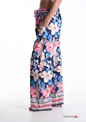 Pantalone wide leg Fantasia floreale con tasche con cintura in stoffa - ph 3