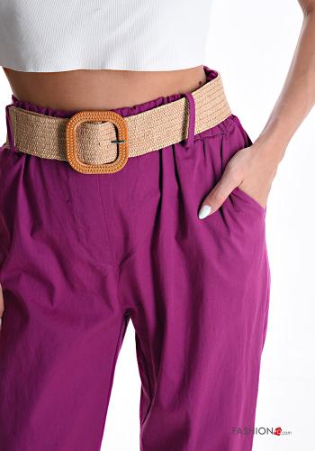 Calças em Algodão com cinto com bolsos com elástico - ph 4