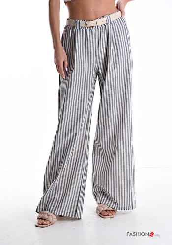 Streifenmuster wide leg Hose aus Baumwolle mit Gürtel mit Taschen - ph 1