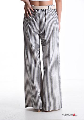 Streifenmuster wide leg Hose aus Baumwolle mit Gürtel mit Taschen - ph 2