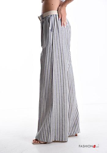 Streifenmuster wide leg Hose aus Baumwolle mit Gürtel mit Taschen - ph 3