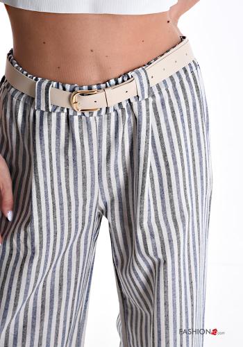 Streifenmuster wide leg Hose aus Baumwolle mit Gürtel mit Taschen - ph 4