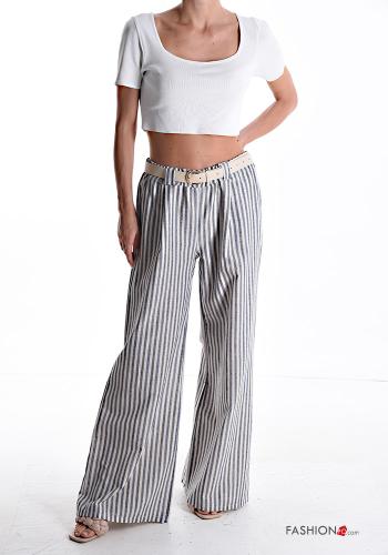 Streifenmuster wide leg Hose aus Baumwolle mit Gürtel mit Taschen - ph 5