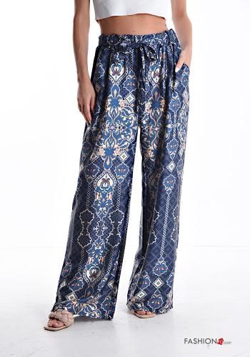 Graphic Print wide leg Trousers with pockets with elastic - ph 1