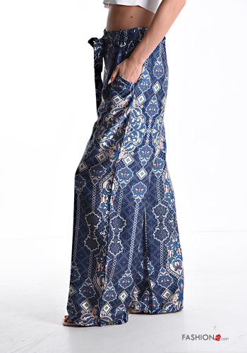 Graphic Print wide leg Trousers with pockets with elastic - ph 3
