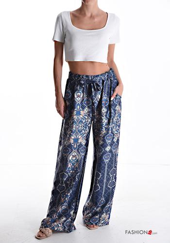 Graphic Print wide leg Trousers with pockets with elastic - ph 5