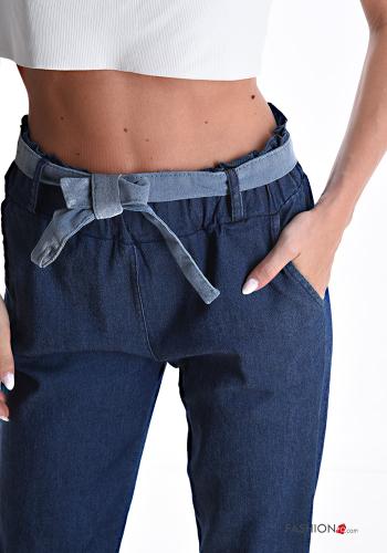 Hose aus Baumwolle mit Taschen mit gummizug mit stoffgürtel - ph 4