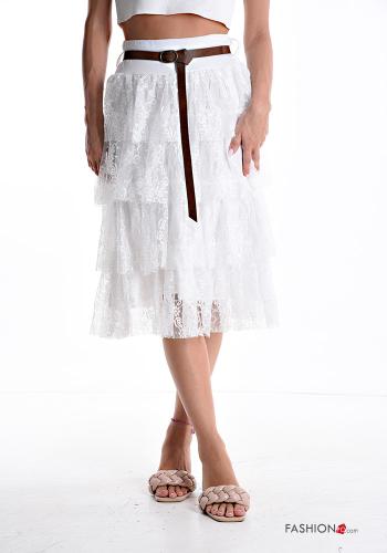 Gonna in Cotone pizzo Fantasia ricamata con elastico con cintura con balze - ph 1