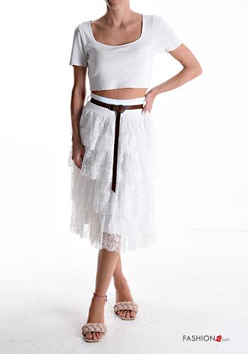 Gonna in Cotone pizzo Fantasia ricamata con elastico con cintura con balze - ph 5