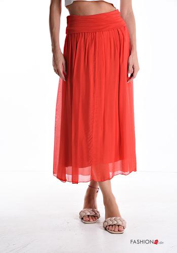 Gonna in Seta midi con fodera con elastico