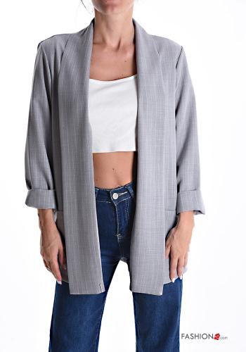 Blazer maniche lunghe Fantasia righe con tasche senza fodera