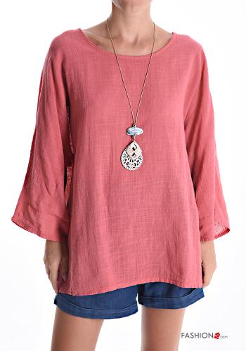 Blusa in Cotone maniche lunghe girocollo con collana - ph 1