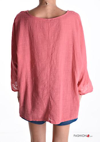 Blusa in Cotone maniche lunghe girocollo con collana - ph 2