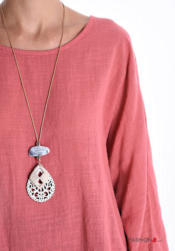 Blusa in Cotone maniche lunghe girocollo con collana - ph 4