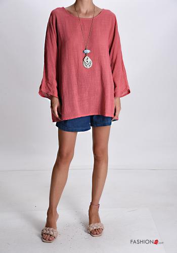 Blusa in Cotone maniche lunghe girocollo con collana - ph 5