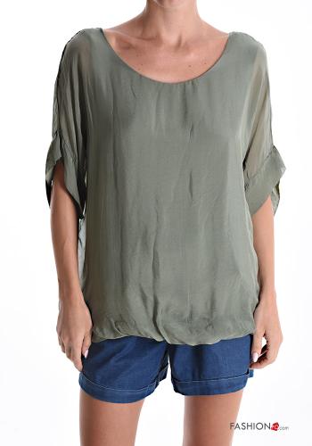 Blusa de Seda manga corta cuello redondo con forro - ph 1