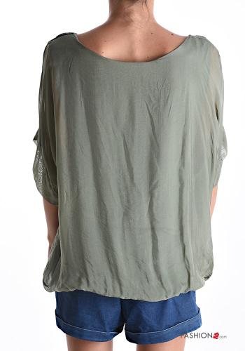 Blusa de Seda manga corta cuello redondo con forro - ph 2