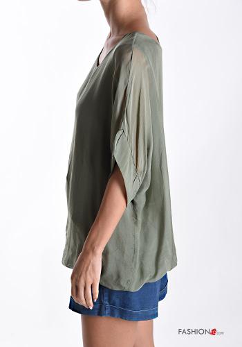 Blusa de Seda manga corta cuello redondo con forro - ph 3