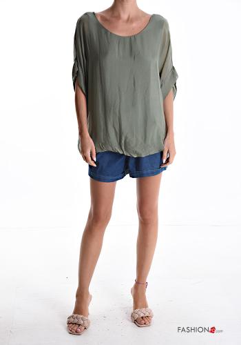 Blusa de Seda manga corta cuello redondo con forro - ph 5