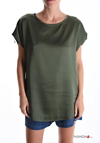 Blusa cetim manga curta gola redonda com botões - ph 1