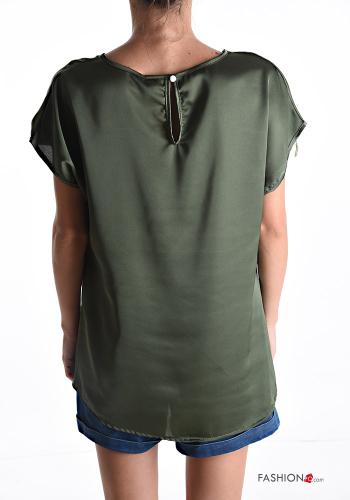 Blusa cetim manga curta gola redonda com botões - ph 2
