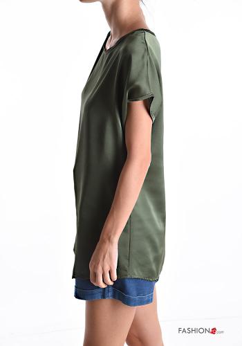 Blusa cetim manga curta gola redonda com botões - ph 3