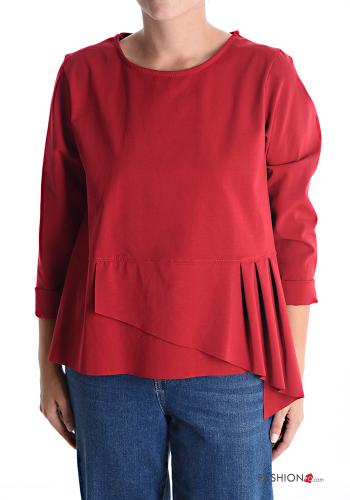 Blusa in Cotone girocollo asimmetrico plissé maniche lunghe - ph 1