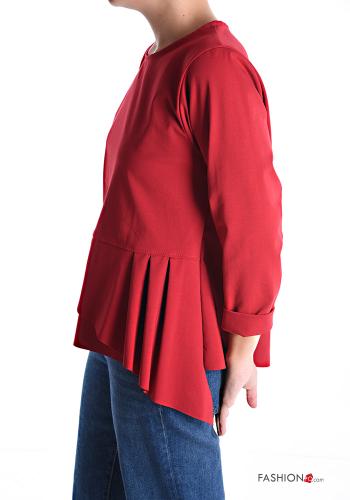 Blusa in Cotone girocollo asimmetrico plissé maniche lunghe - ph 3