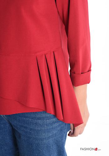 Blusa in Cotone girocollo asimmetrico plissé maniche lunghe - ph 4
