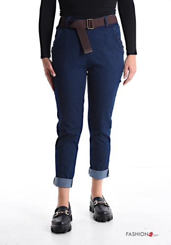 skinny Cotton Trousers with belt with elastic with pockets - ph 1