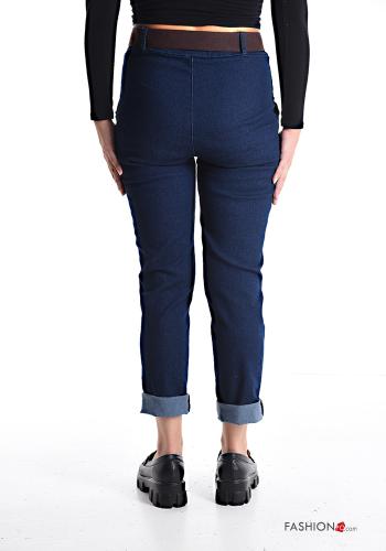 skinny Cotton Trousers with belt with elastic with pockets - ph 2