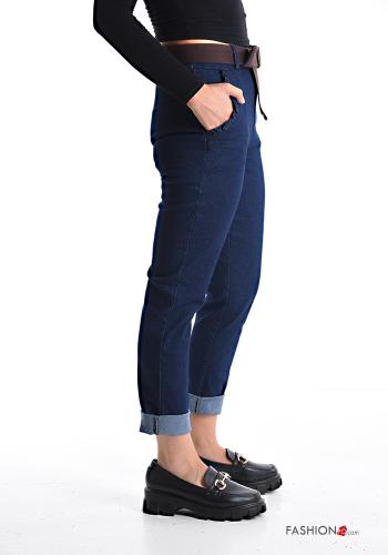 skinny Cotton Trousers with belt with elastic with pockets - ph 3