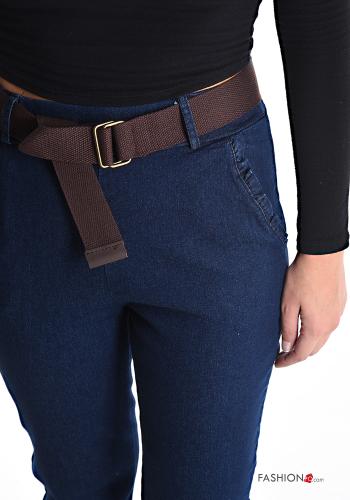 skinny Cotton Trousers with belt with elastic with pockets - ph 4