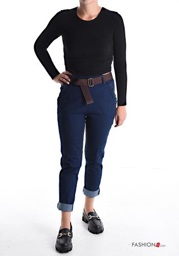 skinny Cotton Trousers with belt with elastic with pockets - ph 5