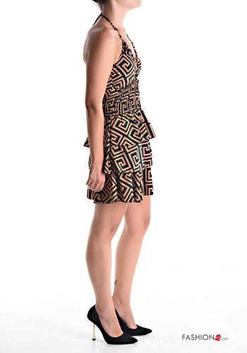 Robe sans manches courte à dos nu ajustable à Imprimé Géométrique à volants - ph 3